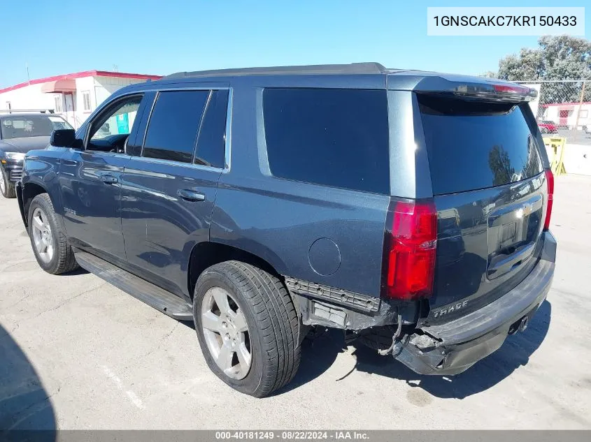 2019 Chevrolet Tahoe Ls VIN: 1GNSCAKC7KR150433 Lot: 40181249