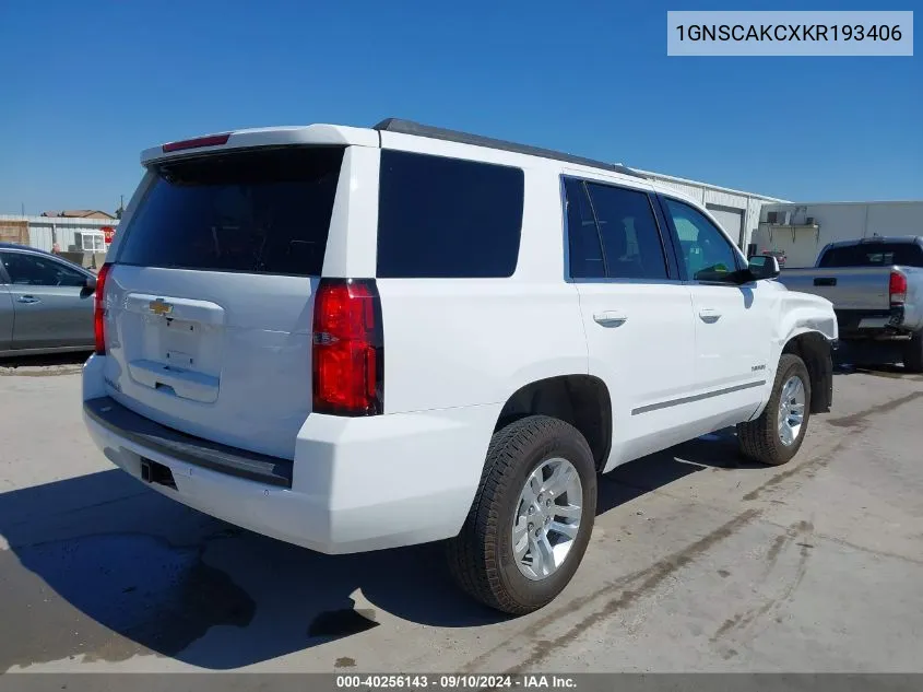 2019 Chevrolet Tahoe Ls VIN: 1GNSCAKCXKR193406 Lot: 40256143