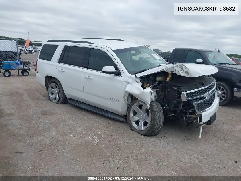 2019 Chevrolet Tahoe Ls VIN: 1GNSCAKC8KR193632 Lot: 40331452