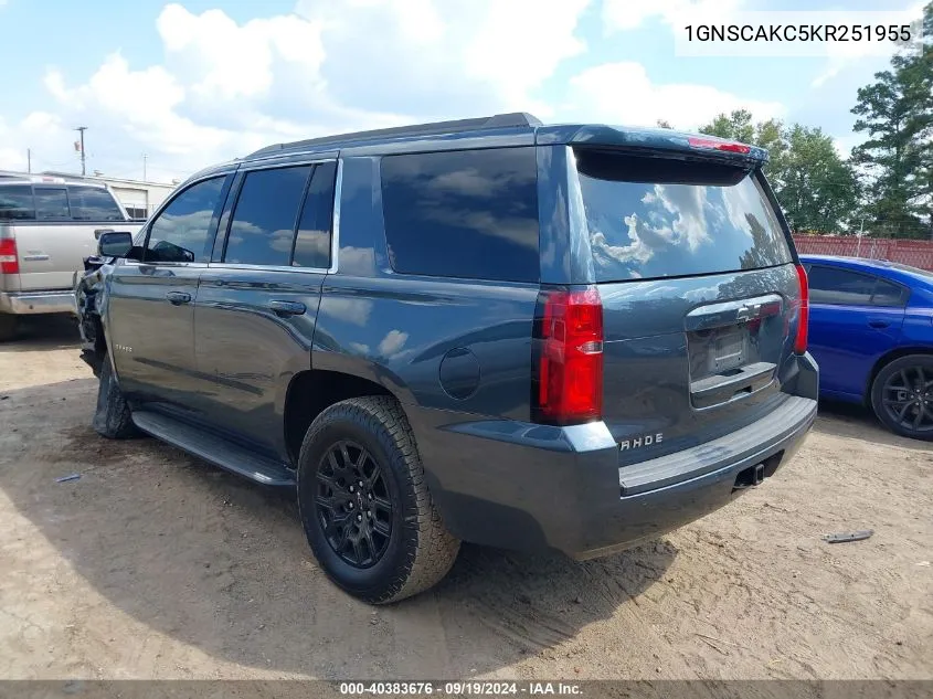 2019 Chevrolet Tahoe Ls VIN: 1GNSCAKC5KR251955 Lot: 40383676