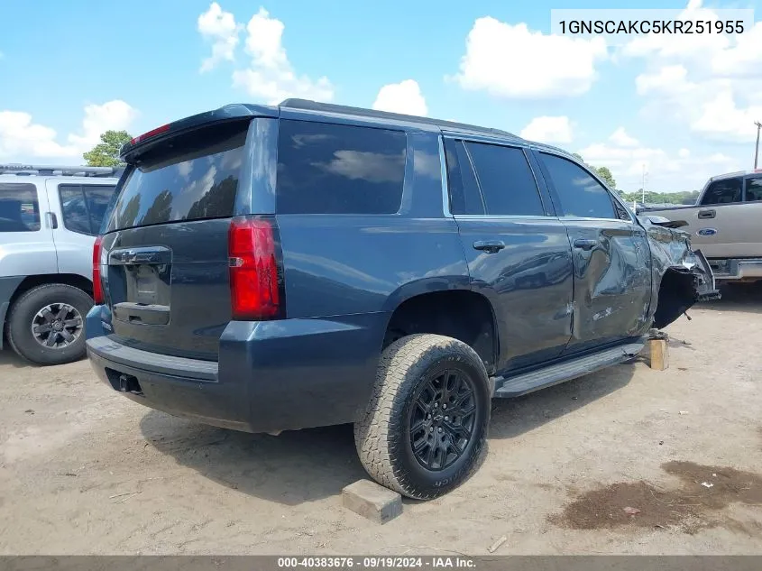 2019 Chevrolet Tahoe Ls VIN: 1GNSCAKC5KR251955 Lot: 40383676