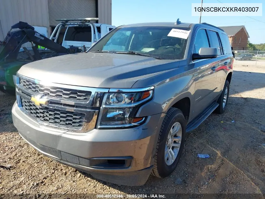 2019 Chevrolet Tahoe C1500 Lt VIN: 1GNSCBKCXKR403007 Lot: 40512946