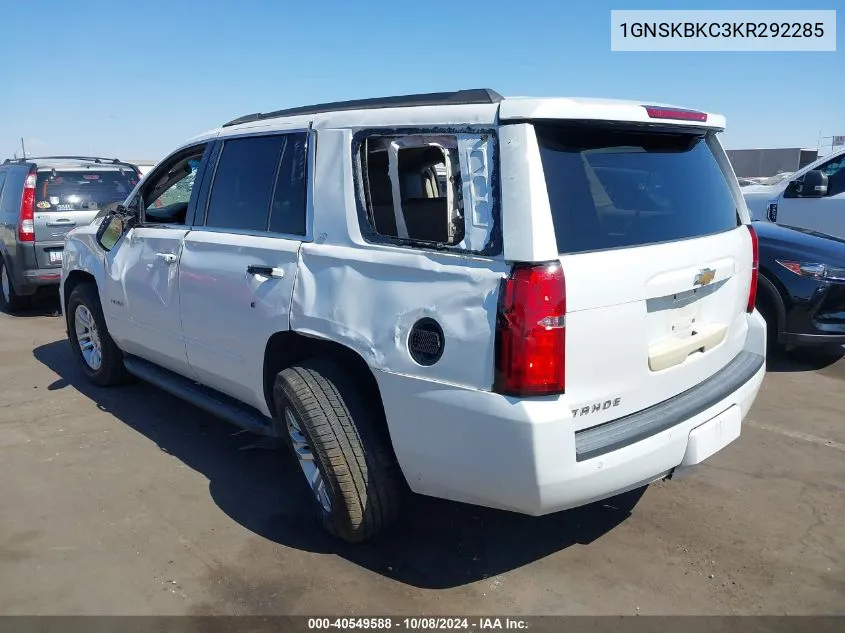 2019 Chevrolet Tahoe K1500 Lt VIN: 1GNSKBKC3KR292285 Lot: 40549588