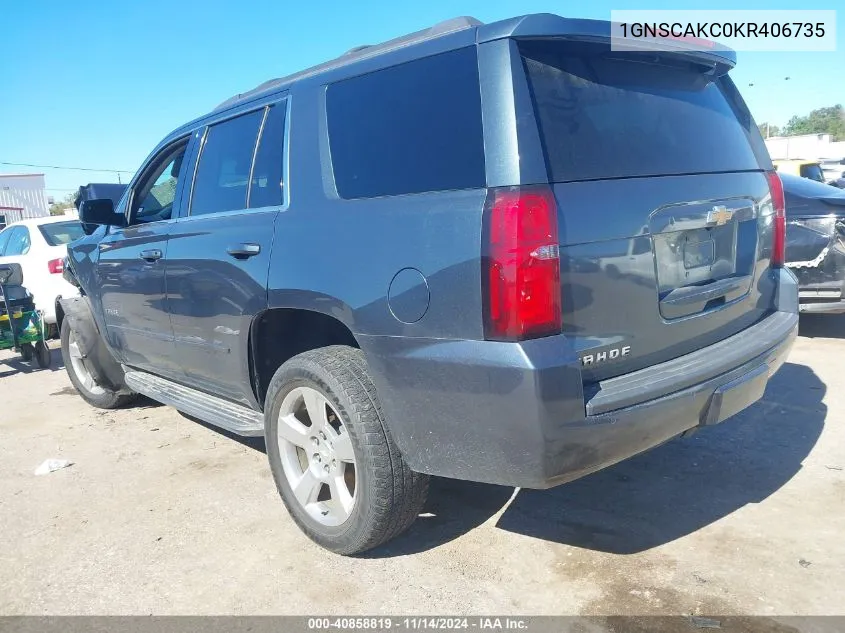 2019 Chevrolet Tahoe Ls VIN: 1GNSCAKC0KR406735 Lot: 40858819