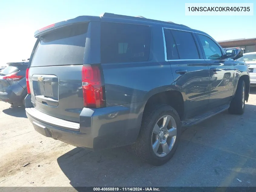 2019 Chevrolet Tahoe Ls VIN: 1GNSCAKC0KR406735 Lot: 40858819