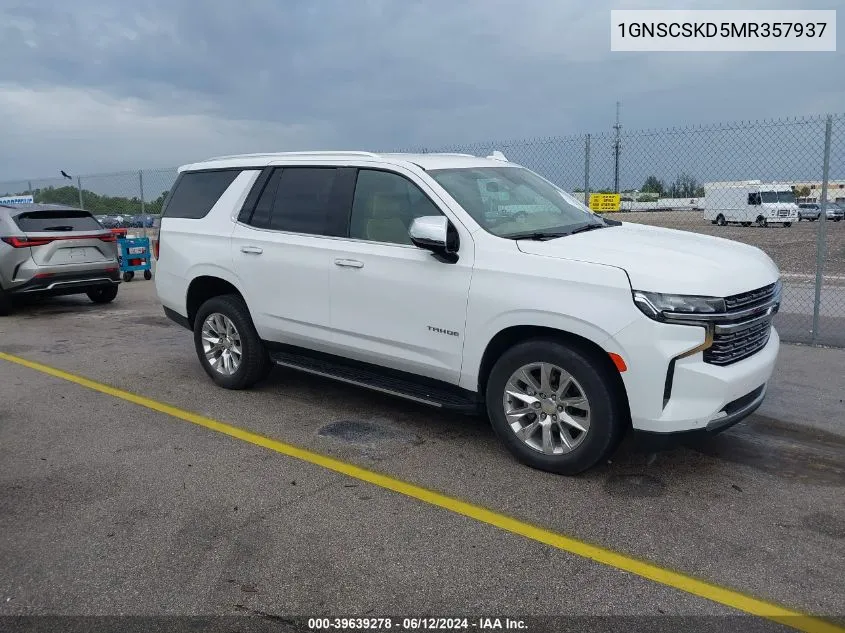 2021 Chevrolet Tahoe 2Wd Premier VIN: 1GNSCSKD5MR357937 Lot: 39639278