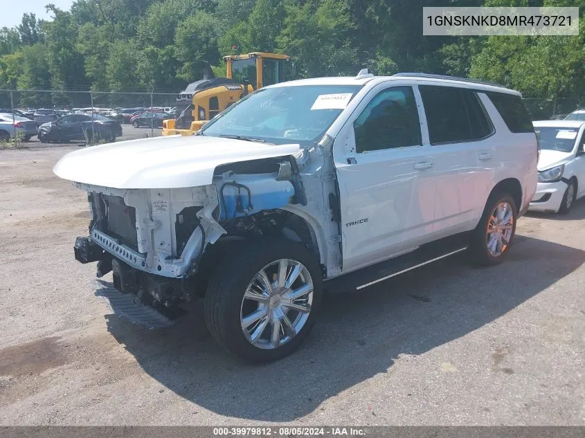 2021 Chevrolet Tahoe 4Wd Lt VIN: 1GNSKNKD8MR473721 Lot: 39979812