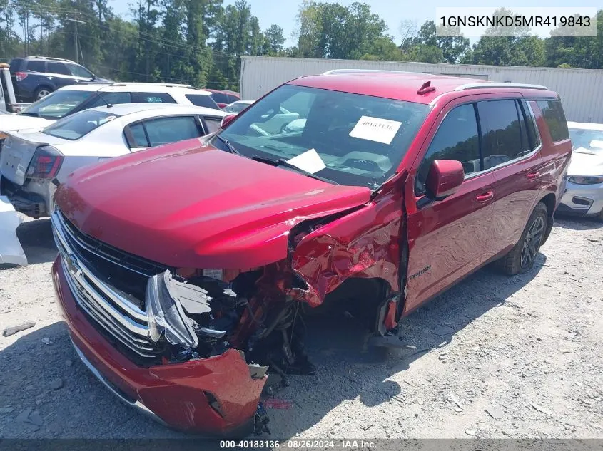 2021 Chevrolet Tahoe 4Wd Lt VIN: 1GNSKNKD5MR419843 Lot: 40183136