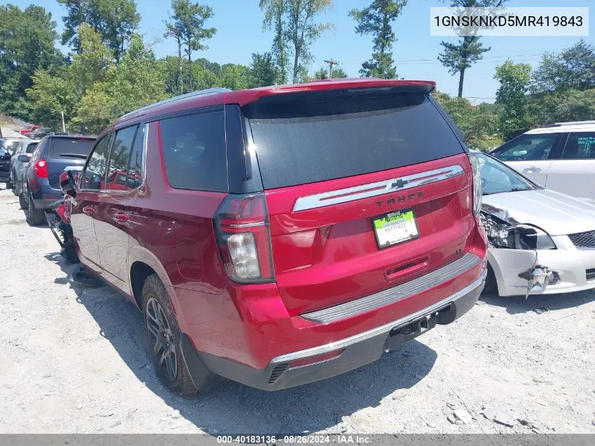 2021 Chevrolet Tahoe 4Wd Lt VIN: 1GNSKNKD5MR419843 Lot: 40183136