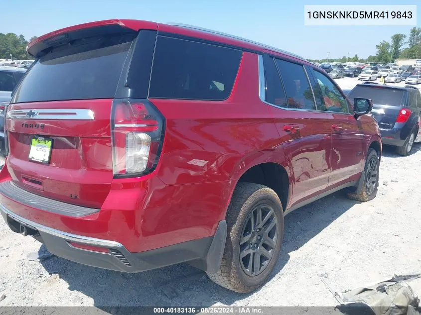 2021 Chevrolet Tahoe 4Wd Lt VIN: 1GNSKNKD5MR419843 Lot: 40183136