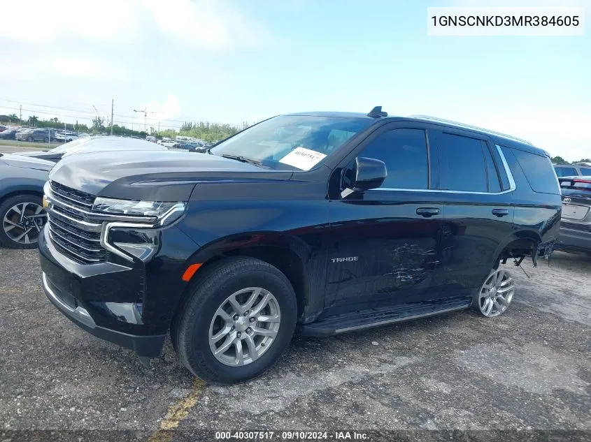 2021 Chevrolet Tahoe C1500 Lt VIN: 1GNSCNKD3MR384605 Lot: 40307517