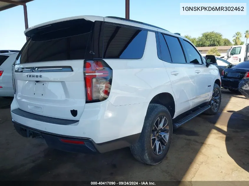 2021 Chevrolet Tahoe 4Wd Z71 VIN: 1GNSKPKD6MR302462 Lot: 40417090