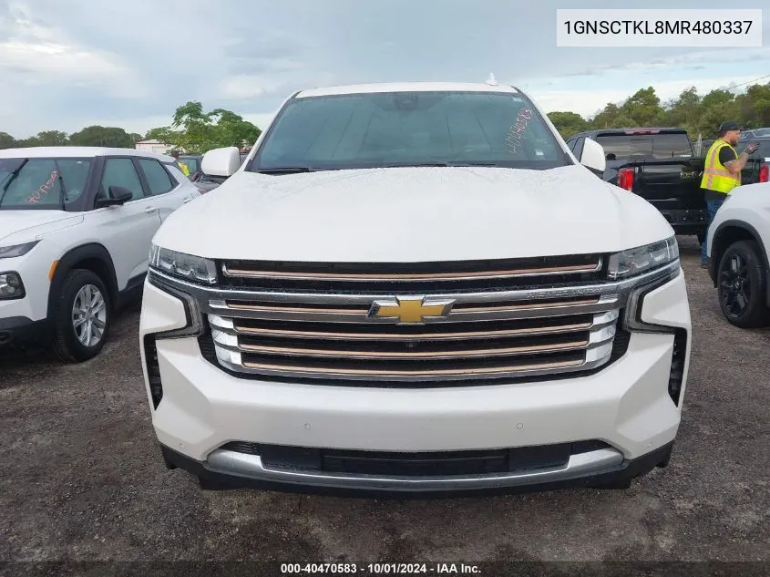 2021 Chevrolet Tahoe C1500 High Country VIN: 1GNSCTKL8MR480337 Lot: 40470583