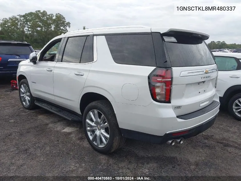 2021 Chevrolet Tahoe C1500 High Country VIN: 1GNSCTKL8MR480337 Lot: 40470583