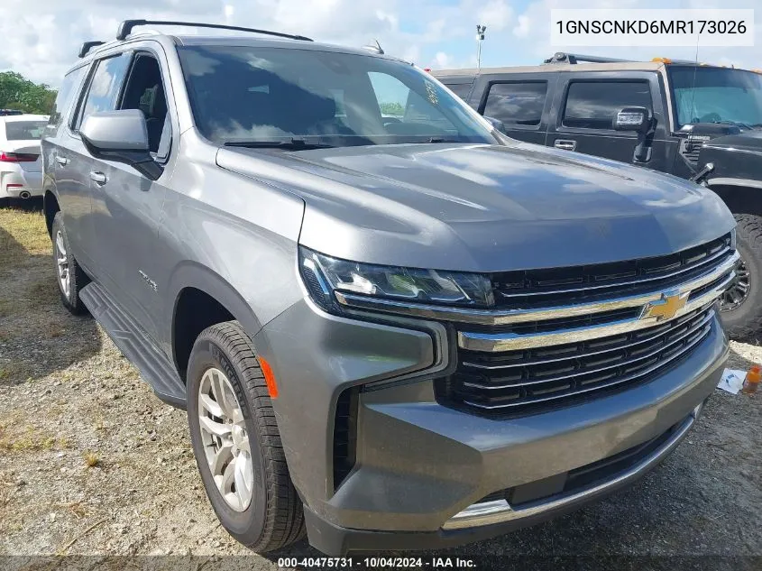 2021 Chevrolet Tahoe 2Wd Lt VIN: 1GNSCNKD6MR173026 Lot: 40475731