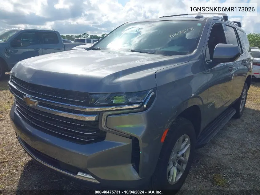 2021 Chevrolet Tahoe 2Wd Lt VIN: 1GNSCNKD6MR173026 Lot: 40475731