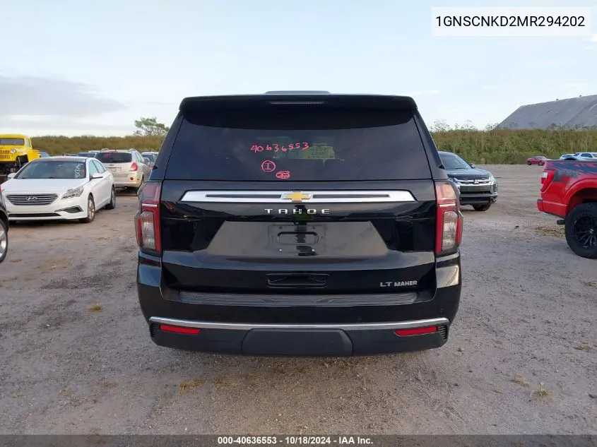 2021 Chevrolet Tahoe 2Wd Lt VIN: 1GNSCNKD2MR294202 Lot: 40636553