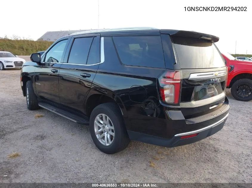 2021 Chevrolet Tahoe 2Wd Lt VIN: 1GNSCNKD2MR294202 Lot: 40636553