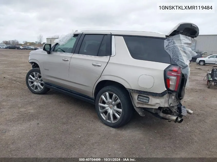 2021 Chevrolet Tahoe 4Wd High Country VIN: 1GNSKTKLXMR119484 Lot: 40704499