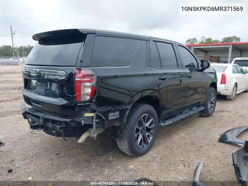 2021 Chevrolet Tahoe 4Wd Z71 VIN: 1GNSKPKD6MR371569 Lot: 40764291