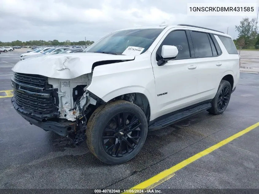 2021 Chevrolet Tahoe 2Wd Rst VIN: 1GNSCRKD8MR431585 Lot: 40782048