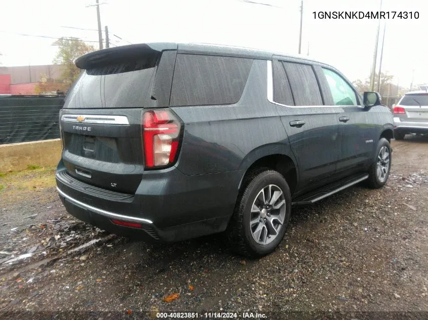 2021 Chevrolet Tahoe 4Wd Lt VIN: 1GNSKNKD4MR174310 Lot: 40823851