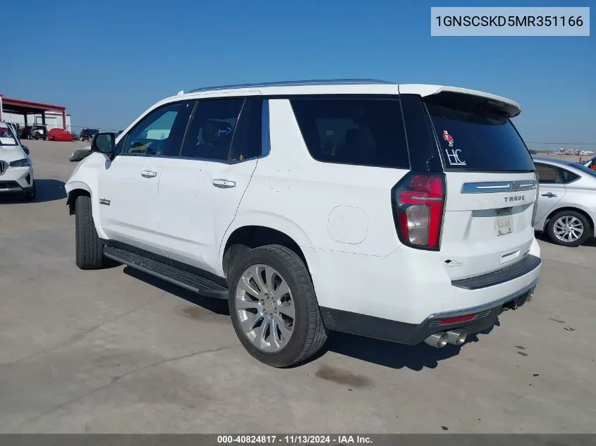 2021 Chevrolet Tahoe 2Wd Premier VIN: 1GNSCSKD5MR351166 Lot: 40824817