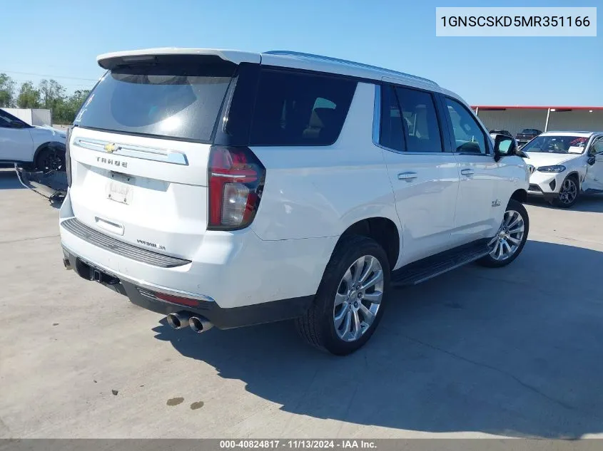 2021 Chevrolet Tahoe 2Wd Premier VIN: 1GNSCSKD5MR351166 Lot: 40824817