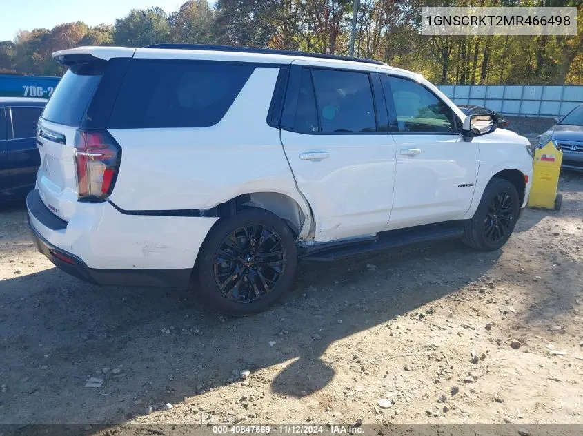 2021 Chevrolet Tahoe 2Wd Rst VIN: 1GNSCRKT2MR466498 Lot: 40847569