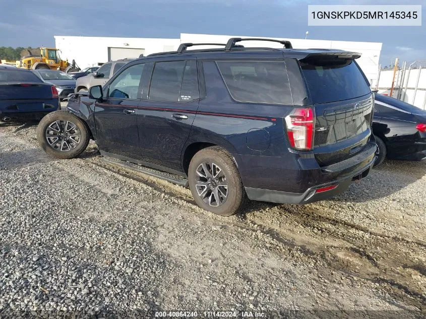 2021 Chevrolet Tahoe 4Wd Z71 VIN: 1GNSKPKD5MR145345 Lot: 40864240