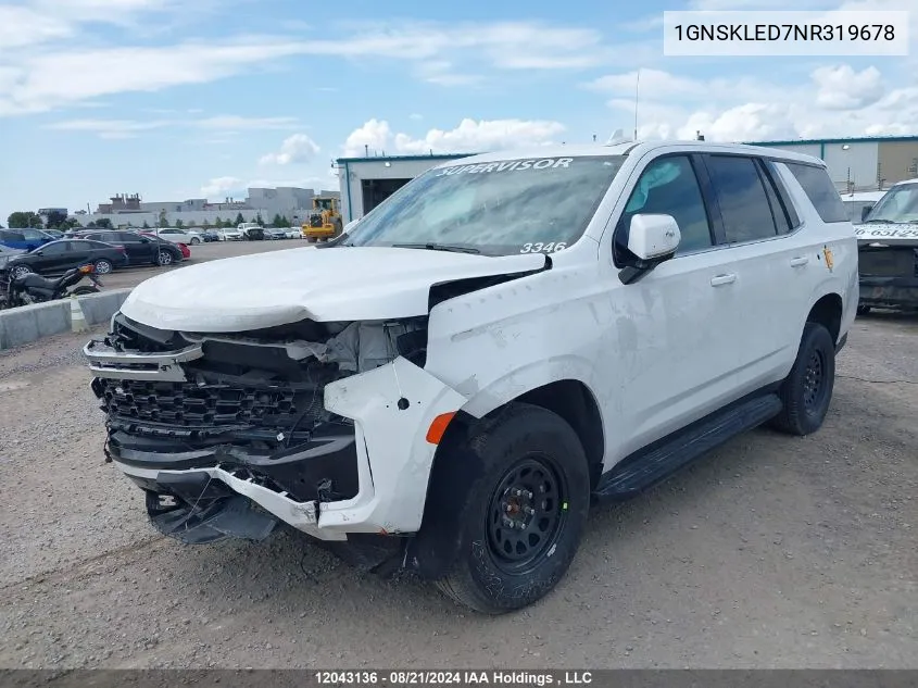 2022 Chevrolet Tahoe VIN: 1GNSKLED7NR319678 Lot: 12043136