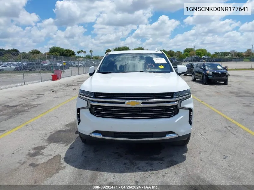 2022 Chevrolet Tahoe 2Wd Lt VIN: 1GNSCNKD0NR177641 Lot: 39292471