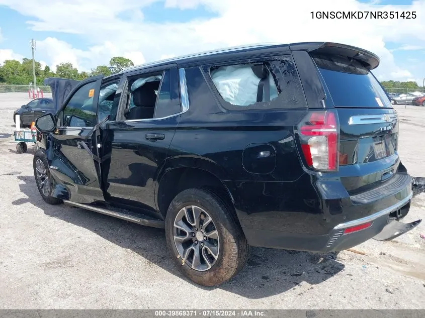 2022 Chevrolet Tahoe 2Wd Ls VIN: 1GNSCMKD7NR351425 Lot: 39869371