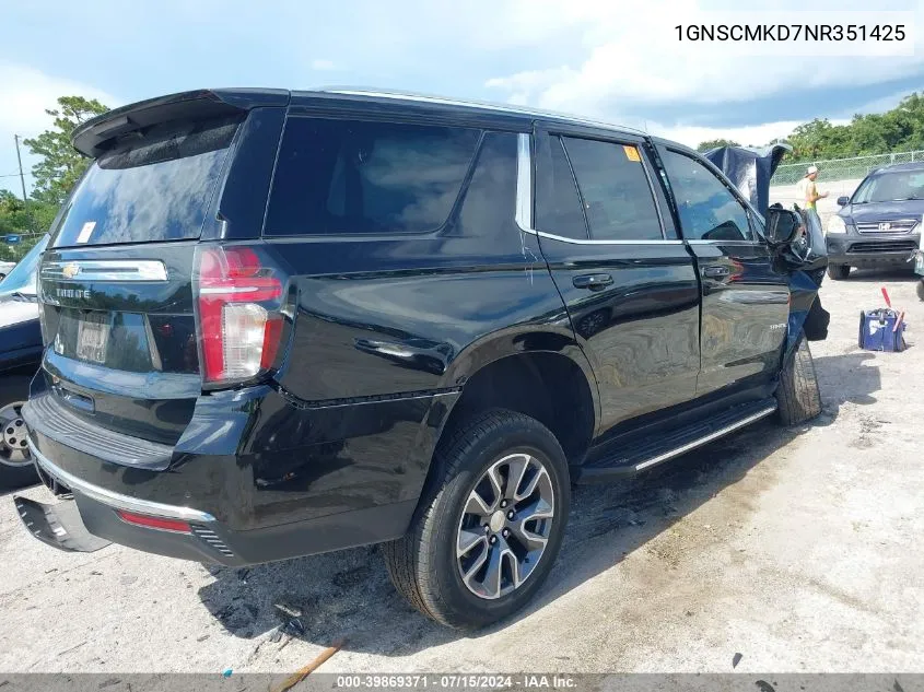 2022 Chevrolet Tahoe 2Wd Ls VIN: 1GNSCMKD7NR351425 Lot: 39869371