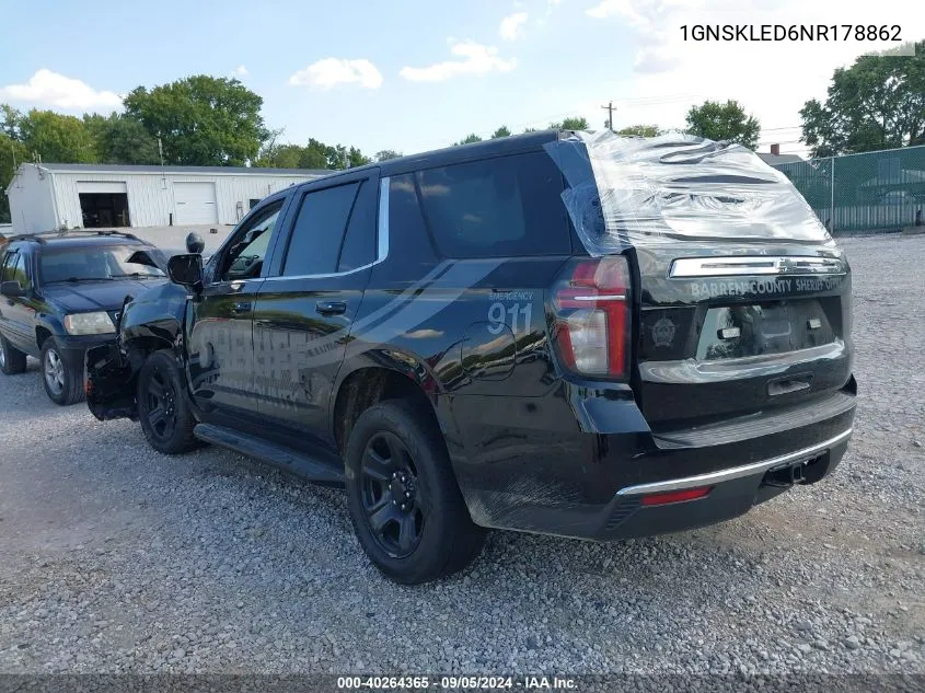 2022 Chevrolet Tahoe K1500 VIN: 1GNSKLED6NR178862 Lot: 40264365