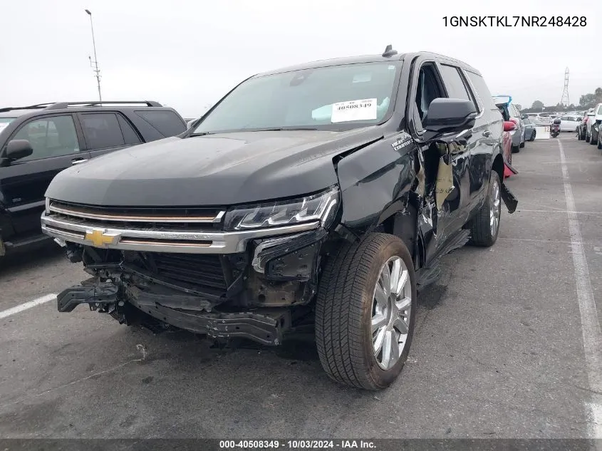 2022 Chevrolet Tahoe 4Wd High Country VIN: 1GNSKTKL7NR248428 Lot: 40508349