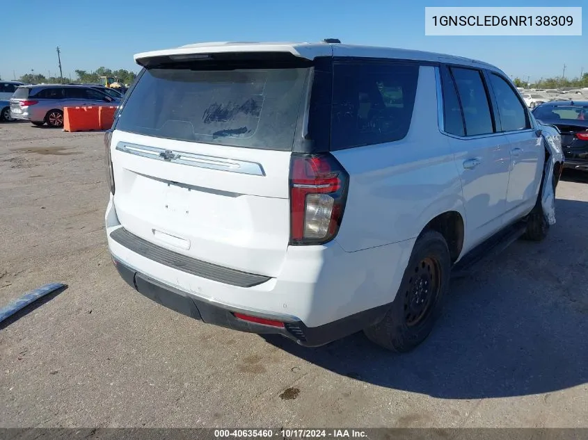 2022 Chevrolet Tahoe 2Wd Commercial Fleet VIN: 1GNSCLED6NR138309 Lot: 40635460