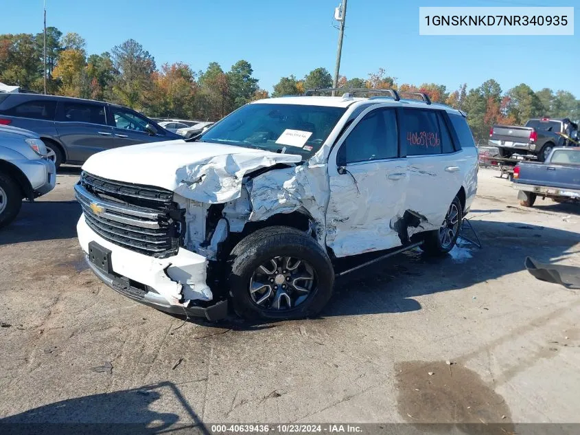 2022 Chevrolet Tahoe 4Wd Lt VIN: 1GNSKNKD7NR340935 Lot: 40639436