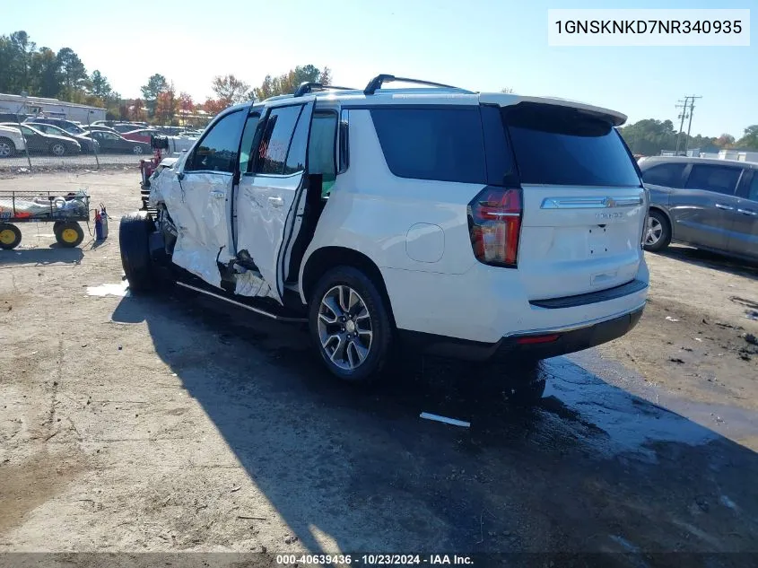 2022 Chevrolet Tahoe 4Wd Lt VIN: 1GNSKNKD7NR340935 Lot: 40639436