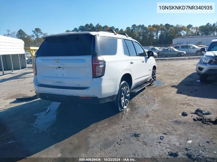 1GNSKNKD7NR340935 2022 Chevrolet Tahoe 4Wd Lt