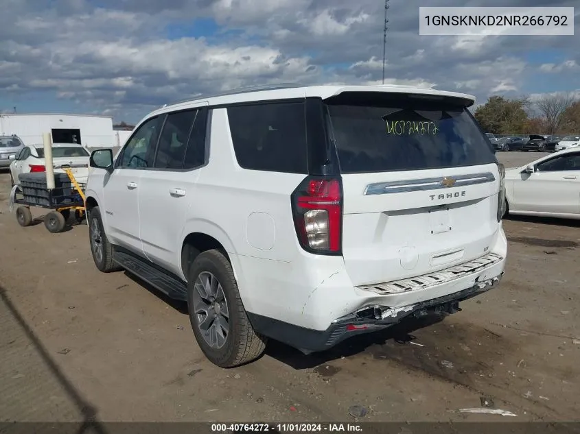 2022 Chevrolet Tahoe 4Wd Lt VIN: 1GNSKNKD2NR266792 Lot: 40764272