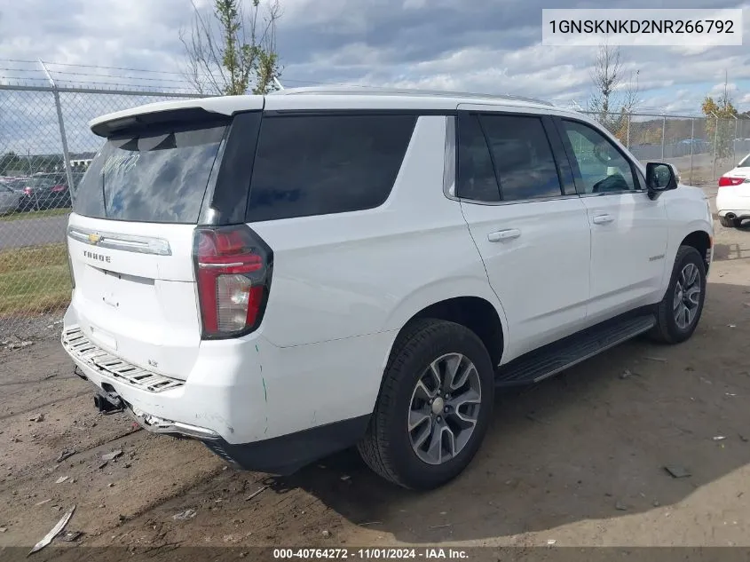 2022 Chevrolet Tahoe 4Wd Lt VIN: 1GNSKNKD2NR266792 Lot: 40764272