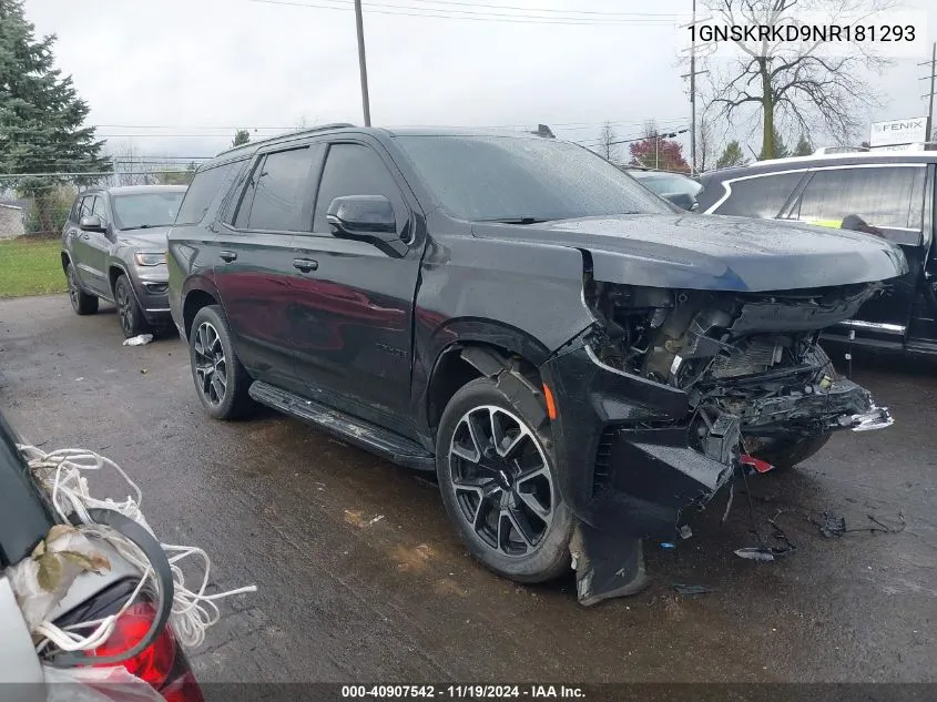 2022 Chevrolet Tahoe 4Wd Rst VIN: 1GNSKRKD9NR181293 Lot: 40907542