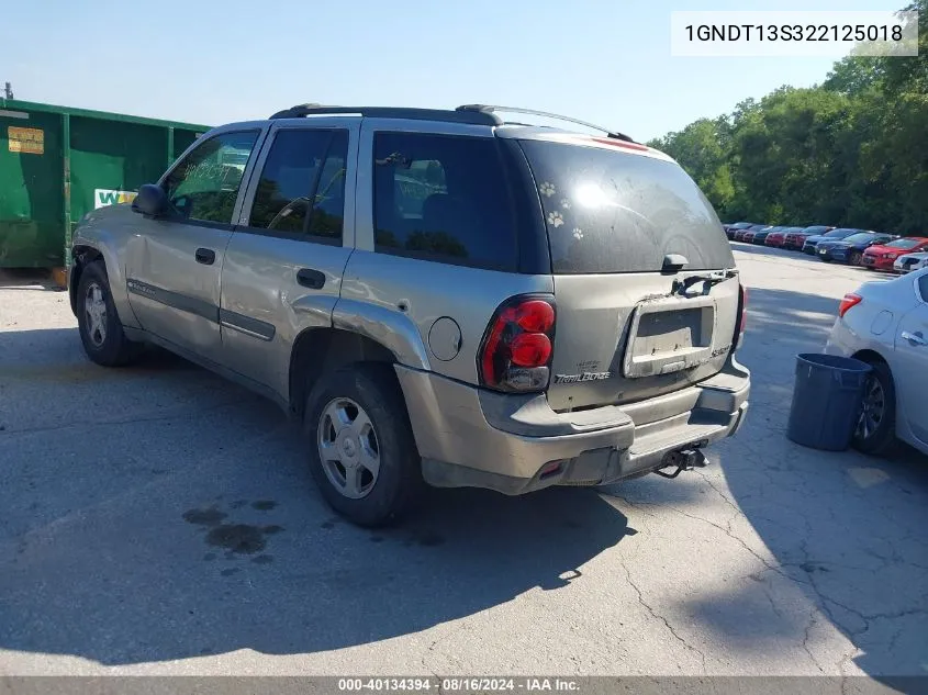 2002 Chevrolet Trailblazer Lt VIN: 1GNDT13S322125018 Lot: 40134394