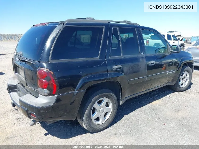 2002 Chevrolet Trailblazer Ls VIN: 1GNDS13S922343001 Lot: 40413952