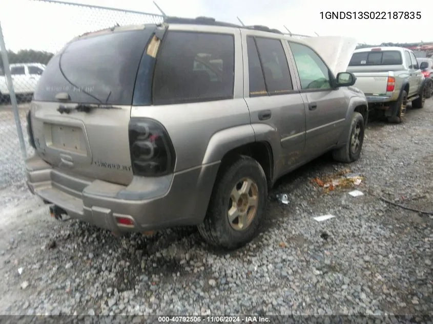 2002 Chevrolet Trailblazer Ls VIN: 1GNDS13S022187835 Lot: 40792506