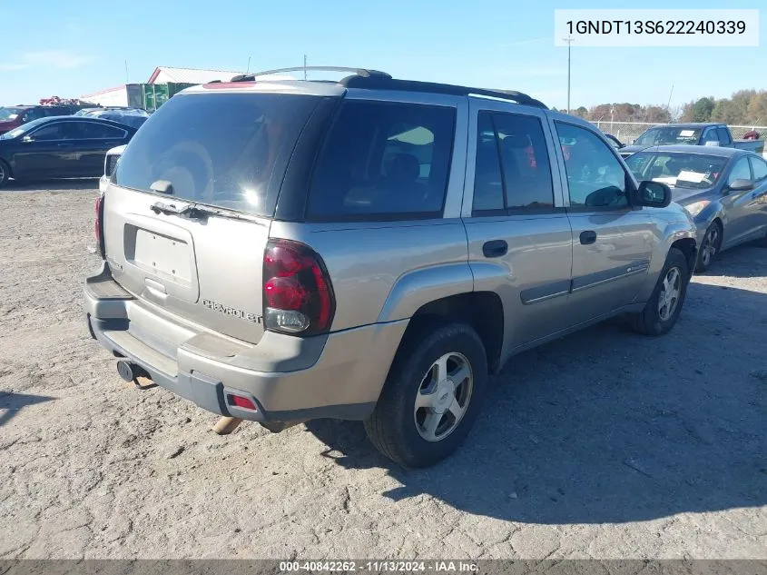 2002 Chevrolet Trailblazer Lt VIN: 1GNDT13S622240339 Lot: 40842262