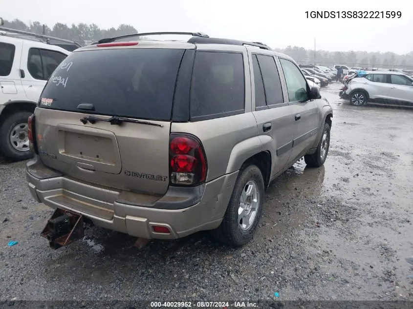 2003 Chevrolet Trailblazer Ls VIN: 1GNDS13S832221599 Lot: 40029952