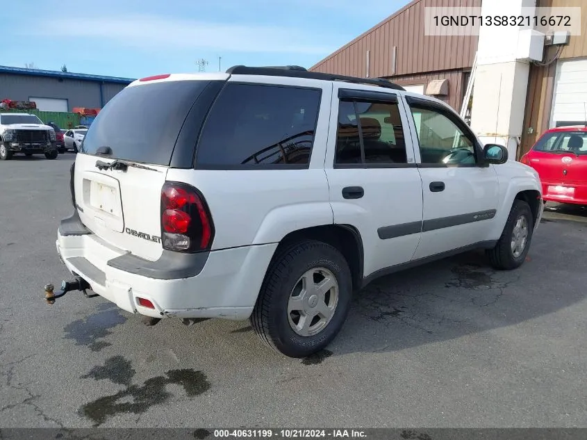 2003 Chevrolet Trailblazer Ls VIN: 1GNDT13S832116672 Lot: 40631199