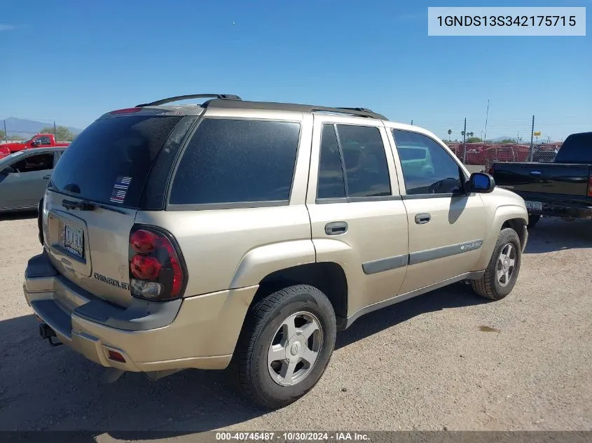 2004 Chevrolet Trailblazer Ls VIN: 1GNDS13S342175715 Lot: 40745487